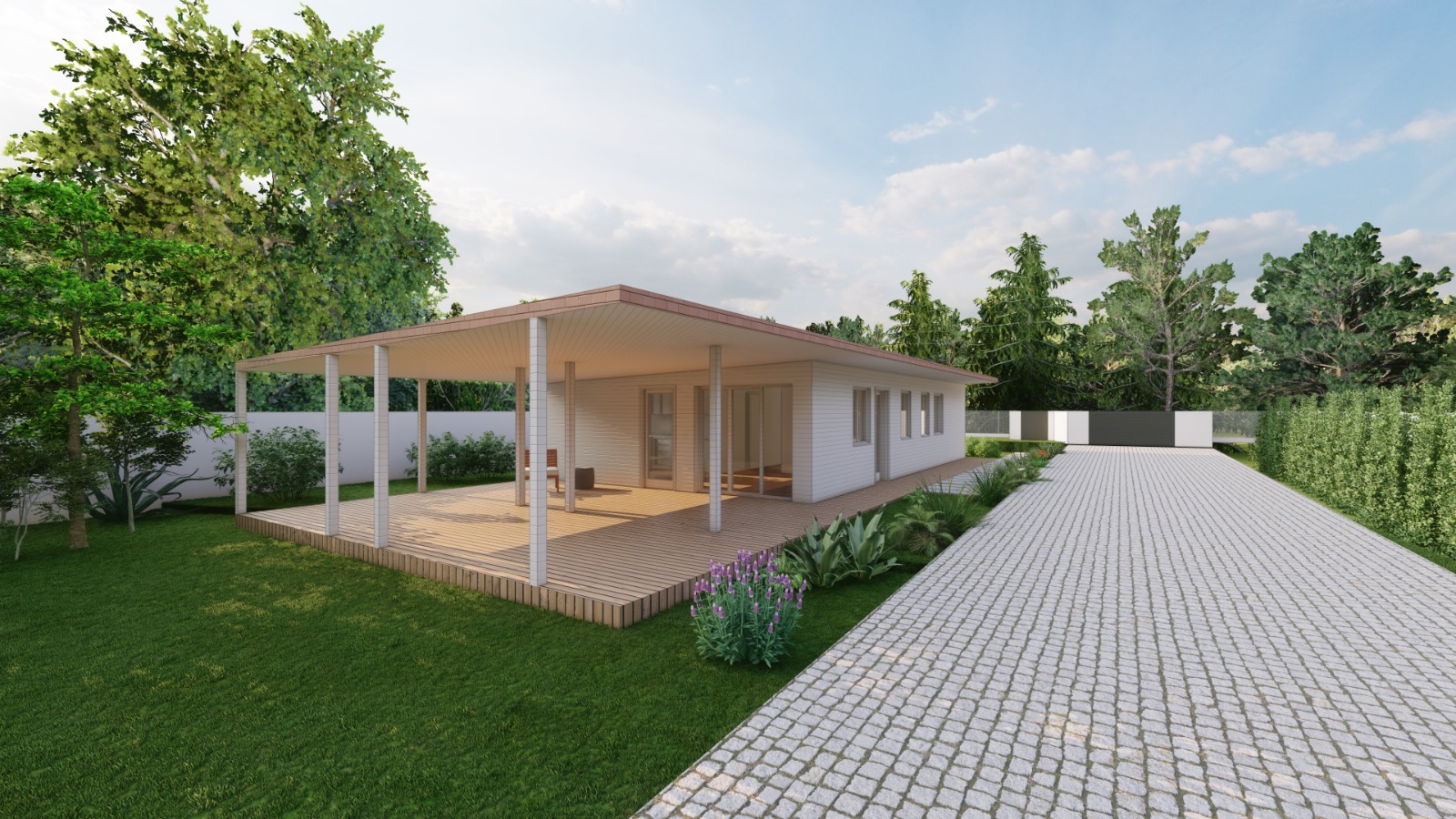 Moradia moderna com deck e varanda — PO Arquitetos